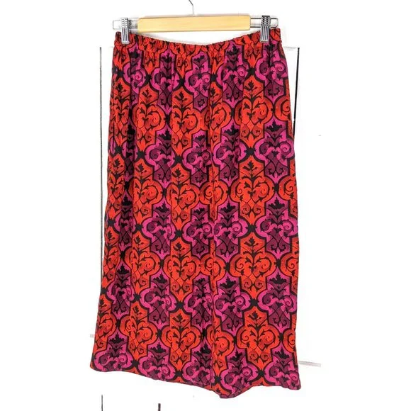 Vintage Petrina baroque floral red pink midi pencil stretch waist skirt - Picture 2 of 4